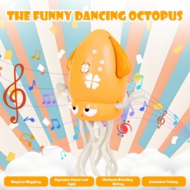 Dancing Octopus Baby Toy, Electric Crawling Octopus Tummy Time Toys for 3 4 5 6 7 Year Old Kids Boy Girl, Rechargeable Magic Dancing Music Squid for 6-36 Months Walking Toddler Birthday Gift (Yellow)