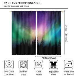 Aurora Forest Curtains,Colourful Northern Lights Starry Sky Nightscape Window Treatments for Bedroom Living Room Kitchen Café Window Drapes 2 Panel Set,Overall Size 42" x 45"