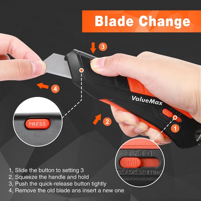 ValueMax 2-Pack Box Cutter Knife, Self-Retracting 3-Position Locking Blade, Safety