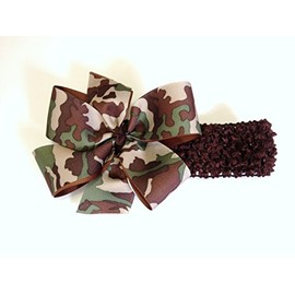 Baby Girls Brown Green Tan Camouflage Hair Bow on Crochet Headband Camo Hair Bow Toddler Girl Hair Accessories