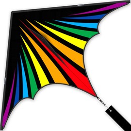 Doinfly Delta Rainbow Kite for Kids & Adults, Extremely Easy to Fly Kite, Single Line Beach Kite with Winder (Flaming Delta Kite, 1)