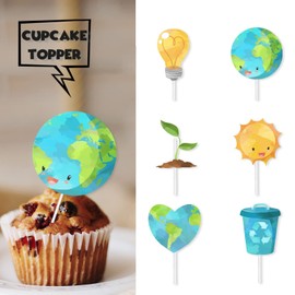 18pcs Blue Glitter Dessert Cupcake Topper Earth Day Save Water Protect the Environment Low Carbon Environmental Protection Theme Party Decorations