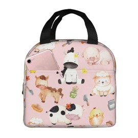 Zminciu Pink Farm Animal Lunch Bag Reusable Zipper Closure Leakproof Insulated Pink Lunch Box Cooler Tote Bag Food Container Snack Bag - ONE SIZE