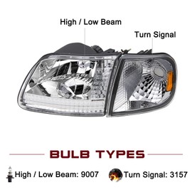 JSBOYAT 4pcs Headlight Assembly Set with Corner Lights Fit for 97 to 03 F-150, 04 F150 Heritage, 97 to 02 Expedition, 97 to 99 F250 Headlamp (Chrome Housing with Amber Reflector)