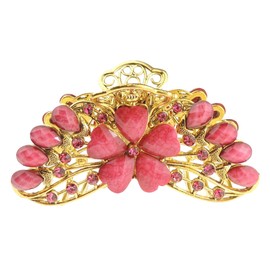 Womens Girls Vintage Look Crystal Diamante Bridal Wedding Party Bridesmaid Birthday Metal Hair Bulldog Crab Octopus Jaw Styling Claw Clamp Clip Gold Tone 9cm Large Rose Daisy Flower (Pink)