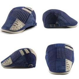 HIQIU Flat Cap Men's Flat Cap Barret Cap, Peaked Cap Men's Patchwork Beret Hat Gatsby Newsboy Cap Golfer Hat, C# Black