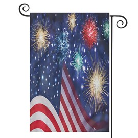 DMERBYL American USA Flag Independence Day Double Sided Garden Yard Flag 12" x 18" Colorful Firework Happy Memorial Day July of 4th Decorative Flag House Banner for Outdoor Home Decor Party
