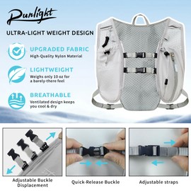 Running Vest Women Men,ight Reflective Hydration Vest Pack with 1500ml Soft Water Bottle,Adjustable Hydration Vest For Hiking Trail Cycling Marathon (Gray, One Size)