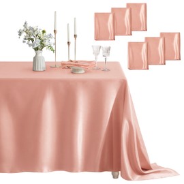 Counfeisly 6 Pack Square Satin Table Cover Silkly Soft Table Cloth, Satin Dining Table Cloths for Wedding Banquet Table Decoration, Dining Room, Indoor and Outdoor Use, 52 x 52 Inches, Rose Gold
