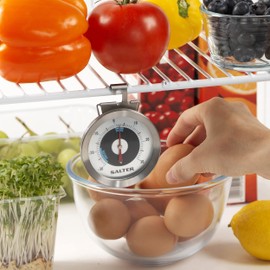 Salter 517 SSCR Fridge Freezer Thermometer – Dial Refrigerator Temperature Guage Monitor, Stainless Steel, Hang or Stand, Range -30-30°C, Safe Food Zones Marked, Adjustable Viewing Angle, Bold Display