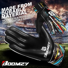 BOOMZY Soccer Goalie Gloves for Kids Boys Children, Youth & Adult Football Goalkeeper Gloves with Double Wrist Protection (Black, Size 6 suitable for 13 to 15 years old)