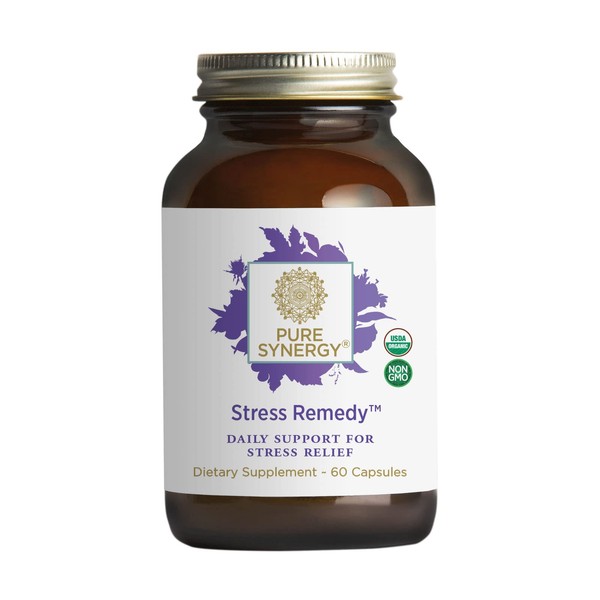 PURE SYNERGY Stress Remedy | 60 Capsules | USDA Organic | Non-GMO | Vegan | Natural Stress Relief with Ashwagandha Root Extract