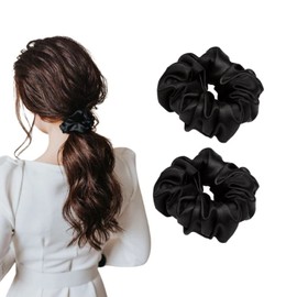 LATRAT 2 Pack Silk Hair Scrunchies Hair Accessories Anti Breakage and Anti-Friction for Women and Girls (Black)
