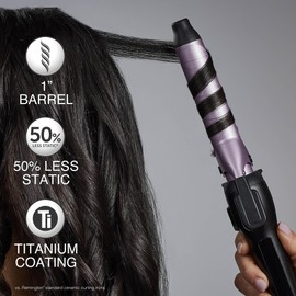 Remington Anti-Static 1-Inch Clipped Curling Iron with Titanium Protection, Fast Heat-Up, Ceramic Barrel for Soft Classic Curls & Defined Waves, Auto Shut-Off