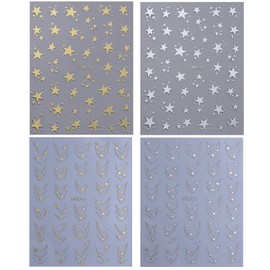 TailaiMei Star Nail Stickers, 3D Gold Sliver Star Self-Adhesive Nail Art Decals for DIY Nail Decorations (514)