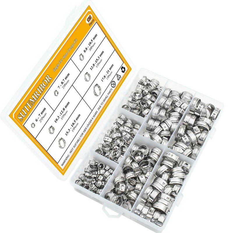 Sutemribor 304 Stainless Steel 7-21mm Single Ear Hose Clamps Assortment