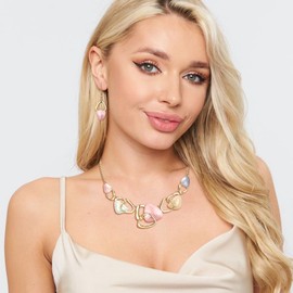 Ever Faith Enamel Irregular Triangle Bohemian Boho Statement Jewelry Sets for Women, Fashion Costume Pendent Necklace Earring Set Jewerly Gifts for Lady Multicolor Gold-Tone