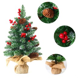 18 Inches Mini Christmas Trees Artificial Tabletop Christmas Tree with Berries Pine Cone Ornaments for Dining Table Desk Home Holiday Decorations