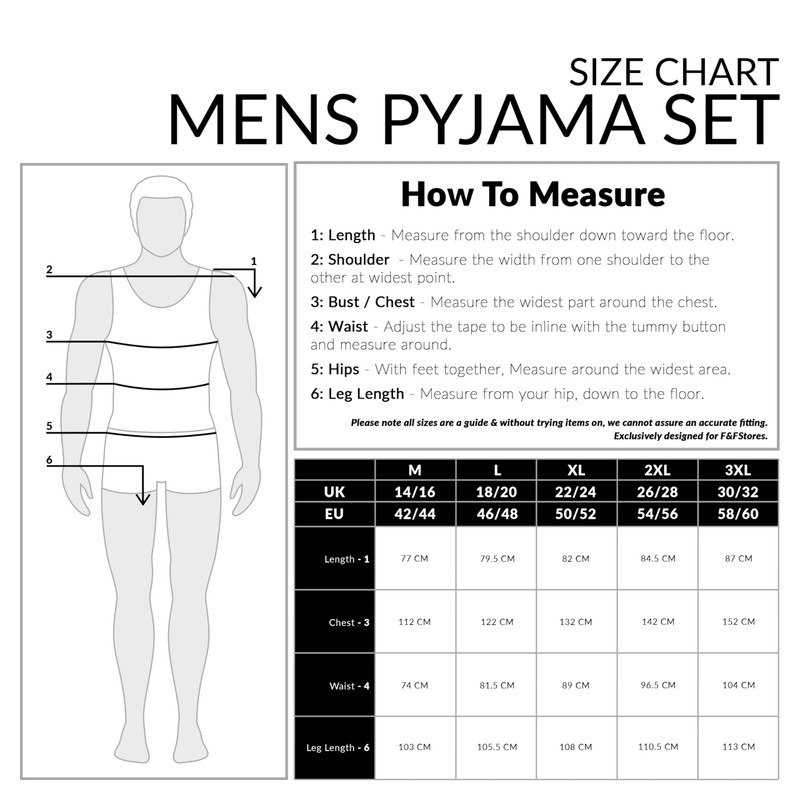 CityComfort Men's Long Pyjamas with Button Placket Lounge Set M