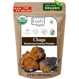Leafy Organic Chaga Mushroom Powder - Mushroom Supplement (3.5oz) 100 Gram