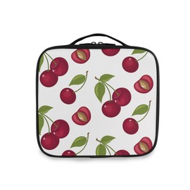 Sweet Red Ripe Cherries with Leaves Isolated on White Large Women Makeup Bag, Train Toiletry Storage Case, Portable Coin Purse Holder Zipper Pouch Travel Cosmetic Organizer for Women and Girls