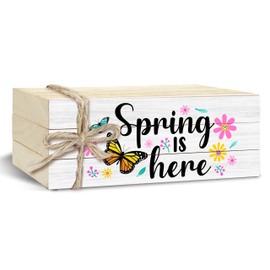 3 Pcs Spring is Here Decorative Books for Home Decor, Mini Faux Books Decoration, Spring Floral Wooden Books Tiered Tray Decor, Stacked Books for Decorating Living Room Bookshelf Fireplace（B003）
