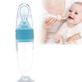 Biberón, diseño de ventosa de 90 ml Dispensador de alimentación de alimentos para bebés Cuchara de silicona para dispensar y alimentar alimentos para bebés (Azul)