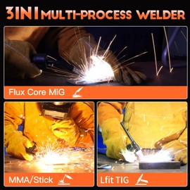 135A Flux Core MIG Welder,110V Gasless Flux Core/Lift TIG/Stick 3 in 1 Portable Welding Machine,IGBT Inverter Wire Feed Welder with LED Display & Synergic Control, Complete Kit Ideal for Beginner