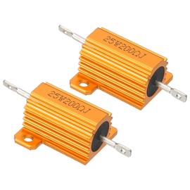 PATIKIL 25W 200 Ohm Aluminum Shell Resistor, 2 Pack Aluminum Housing Resistor Housed Case Wirewound Resistors Screw Tap Power Resistor 5% Tolerance, Golden