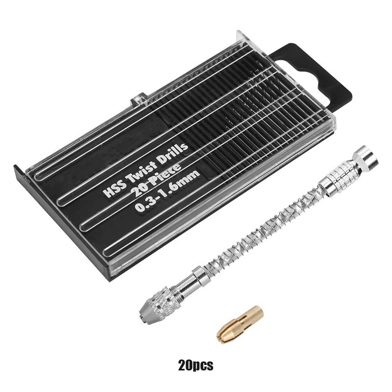 Drill Bit Set, 20pcs 0.3-1.6mm Shank Mini Micro Drill Bit