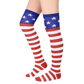 Zando American Flag Thigh High Stockings for Women Cosplay Leg Warmers Extra Long Socks for Women Striped for Sports, School, Parties,Hiking & Daily Wear American Flag One Size