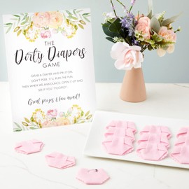 Sparkle and Bash Baby Shower Games Dirty Diaper Activity - 12 Pink Felt Minis & 8.5 x 11-Inch Instruction Card - Diapers for Baby Shower Game