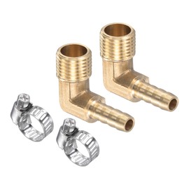 M METERXITY 2 x Screw Connectors Brass Angle 90 Degree Angle 6 mm Pipe Connector Brass with Hose Clamps Water Application (G1/4 Male Thread)