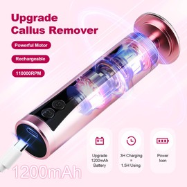 Electric Callus Remover for Feet, Rechargeable Pedicure Tools Foot File Grinder, 9 Adjustable Speed, 2 Sanding Heads, 10 Bits, 30 Sanding Paper, LCD Display (Rose)