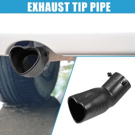 X AUTOHAUX Car Exhaust Tip Heart Shaped Tail Pipe 2.48Inch OD 2.64x2.36Inch Outlet 7.48Inch Length Curved Bolt-On Muffler Tip Metal Carbon Fiber Pattern Black