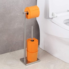GERZWY Toilet Paper Holder Free Standing with Reserve, SUS 304 Stainless Steel Rustproof Pedestal Lavatory Tissue Roll Holder Floor Stand Storage Modern Brushed Finish DZY003-LS