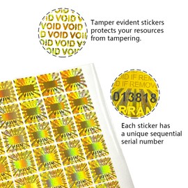 Tamper Evident Stickers 300pcs Gold Warranty Void Sticker Security Seal Holographic Sticker Adhesive Labels with Serial Number(0.8x0.8inch)