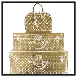 The Oliver Gal Artist Co. Fashion and Glam Framed Wall Art Canvas Prints 'Royal Bag and Luggage Gold Diecut' Travel Essentials (28278_12x12_Canv_BFL)