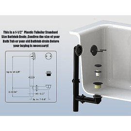 Artiwell 1-1/2" Black Tubular Bath Drain Kit with Tip-Toe Bath Drain Stopper, Touch-Toe Tub Drain, Tip Toe Bathtub Drain Waste and Overflow with Plug and Bathtub Overflow Drain Cover, Matte Black