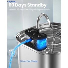 Wireless Cat Water Fountain Stainless Steel with Sensor 108oz 3.2L Battery Operated Cordless Automatic Water Dispenser Quiet Pump BPA-Free Automatic Cat for Drinking, Easy Clean for Cats Dogs Pets