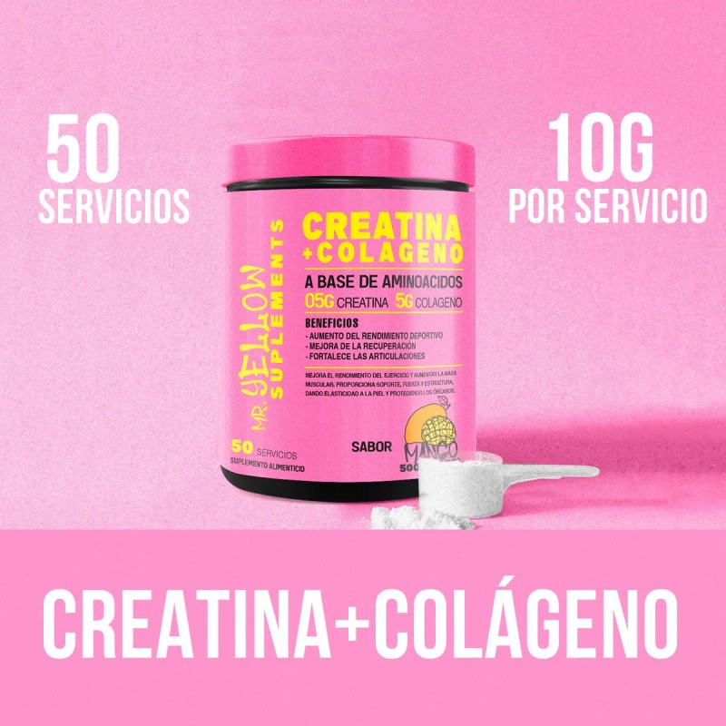 Suplemento Monohidratada Creatina + Colágeno Mr. Yellow 500g Mango