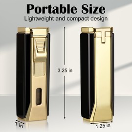 FLABOX Triple Jet Flame Torch Lighter with Punch and Holder, Multifunctional Windproof Torch Lighter Refillable Butane Lighter,Delicate Box Gift for Men Husband on Birthday Gold,Without Butane