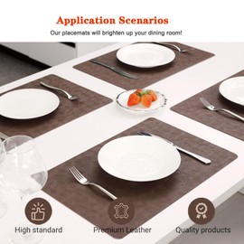 Bxzandya Vinyl Placemats,8PCS of 100% Waterproof Oilproof Easy to Wipe Non-Slip Place Mats for Dining Table. Stain Resistant Washable Easy to Clean Faux Leather Table Mats （Brown，8PCS）