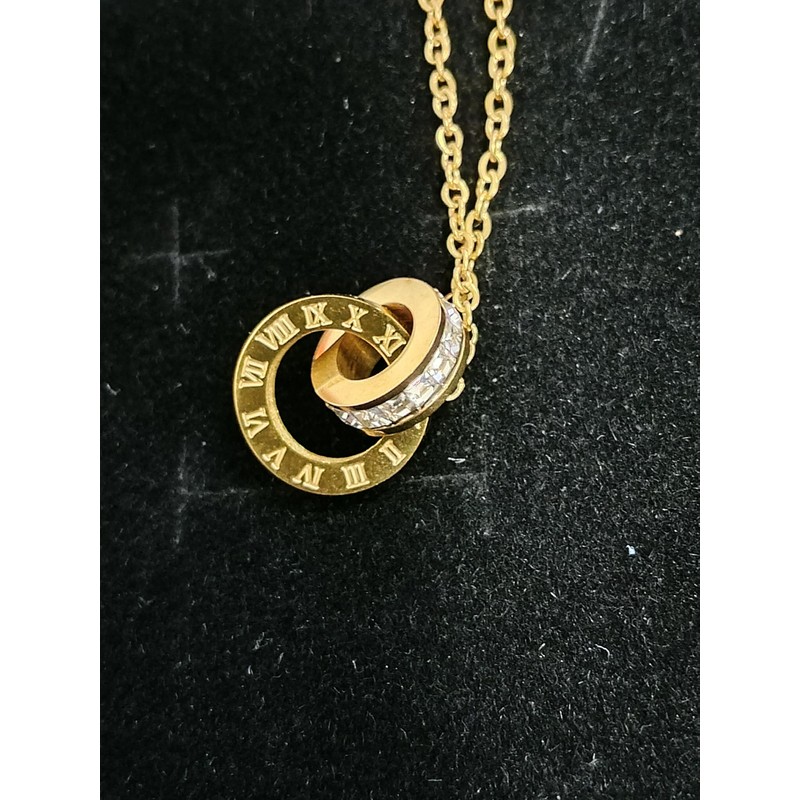 AIDAYOU Necklace Pendant Two Loops Rings Interlocking Circle Chain Necklace