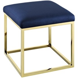 Modway Anticipate Velvet Upholstered Modern Ottoman With Stainless Steel Frame in Gold Navy