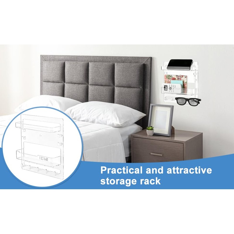 Bedside Shelf Wall Mount Organizer with Phone Cable Clips &