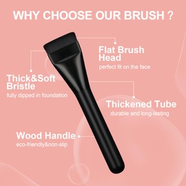 Flat Foundation Brush for Liquid Makeup with Powder Puff Fast Flawless Flat Top Kabuki Makeup Brushes Face Cosmetics Concealer Brush for Liquid, Blending, Powder, Cream, Blush, Buffing Black