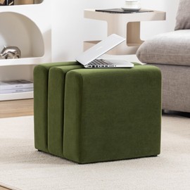ONEVOG Green Velvet Ottoman, Tufted Modern Foot Stool Ottoman, Cube Fabric Vanity Pouf, Sofa Footrest, Comfy Sitting Stool for Living Room, Bedroom, Corner Entryway