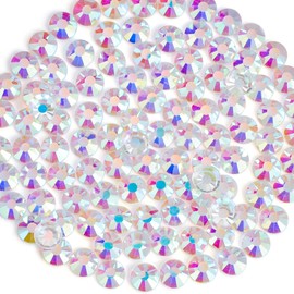 PLMHU 720pcs Flat Back Rhinestones Glitter Round Crystal Gems Glass Rhinestones for Crafts Nail Art Clothes Shoes DIY Decorations, Transparent AB, SS20, 4.6-4.8mm