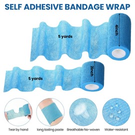 60 Rolls Self Adhesive Bandages Wrap Including 30 Pack 2 x 5 Yards and 30 Pack 4 x 5 Yards Sports Bandages Breathable Cohesive Bandage Tape Elastic Bandage Rolls for Sports Wrist Ankle (15 Colors)